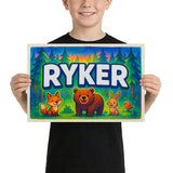 Ryker Name Art - Forest Friends personalized wall print for kids