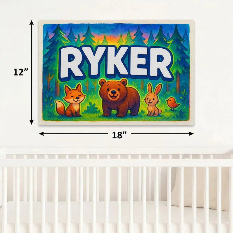 Ryker Name Art - Forest Friends personalized wall print for kids