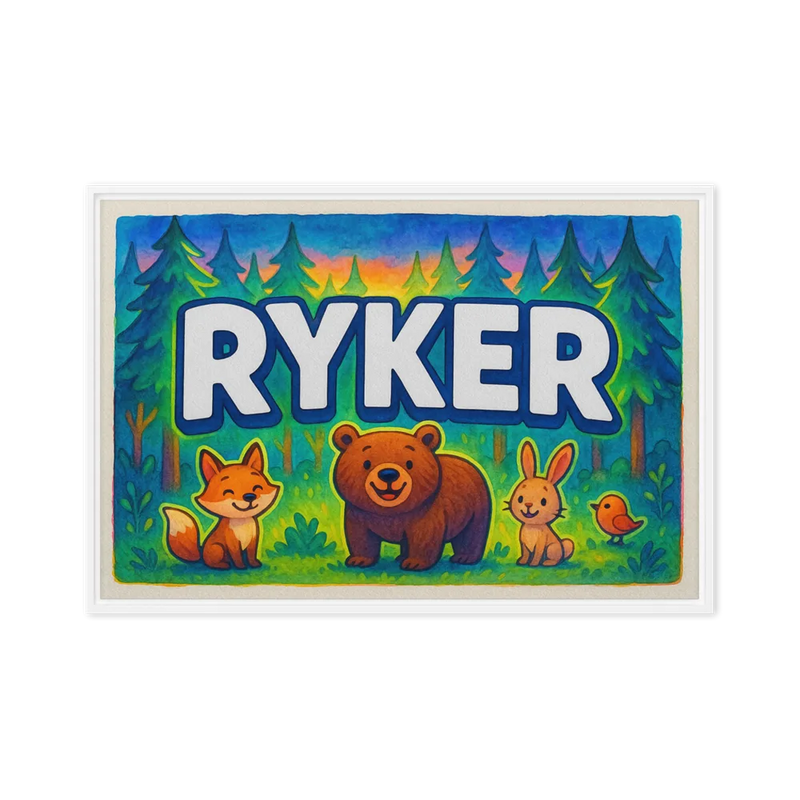 Ryker Name Art - Forest Friends personalized wall print for kids