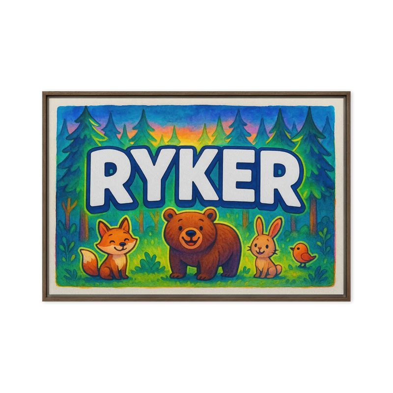 Ryker Name Art - Forest Friends personalized wall print for kids