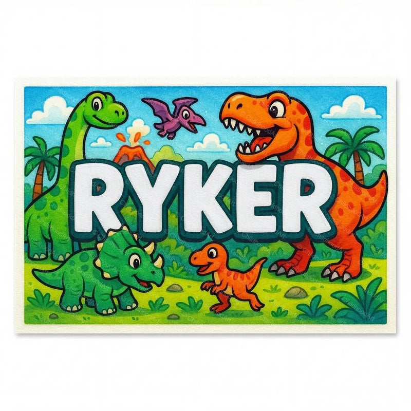 Ryker Name Art - Dinosaur Adventure personalized wall print for kids