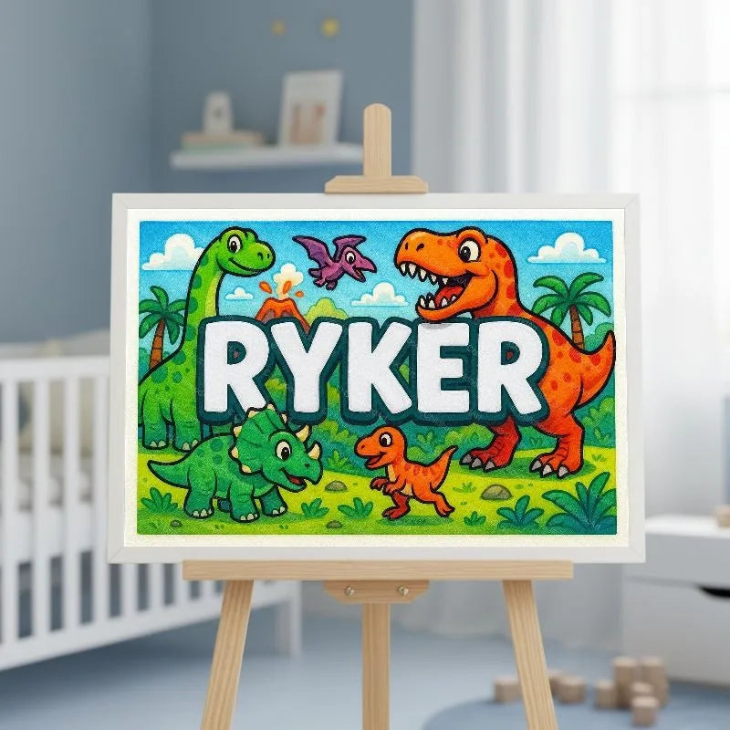 Ryker Name Art - Dinosaur Adventure personalized wall print for kids