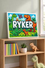 Ryker Name Art - Dinosaur Adventure personalized wall print for kids