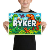 Ryker Name Art - Dinosaur Adventure personalized wall print for kids