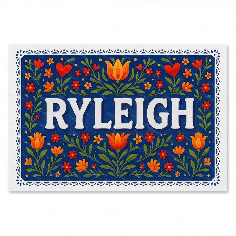 Ryleigh Name Art - Floral Farmhouse personalized wall print for kids