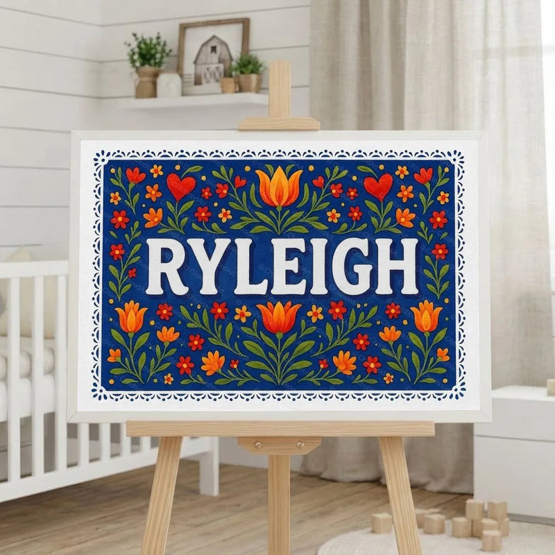 Ryleigh Name Art - Floral Farmhouse personalized wall print for kids