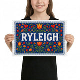Ryleigh Name Art - Floral Farmhouse personalized wall print for kids