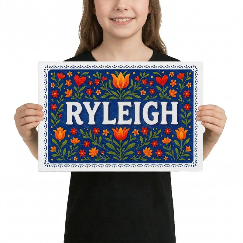 Ryleigh Name Art - Floral Farmhouse personalized wall print for kids