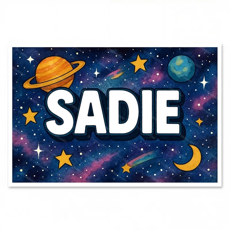 Adventurous personalized space name art for Sadie