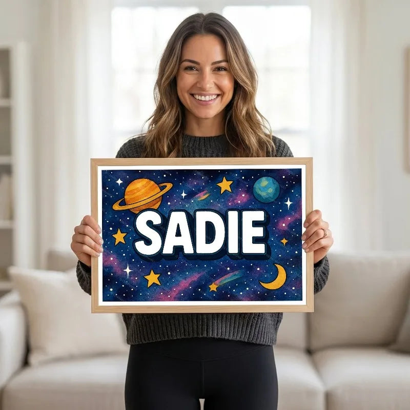 Adventurous personalized space name art for Sadie