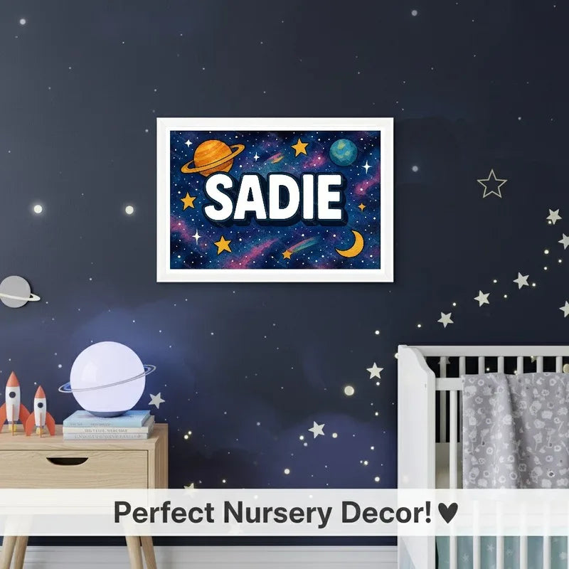 Adventurous personalized space name art for Sadie
