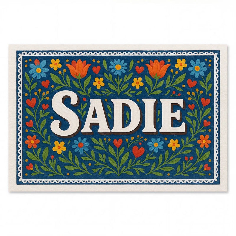 Sadie Name Art - Floral Farmhouse personalized wall print for kids