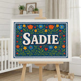 Sadie Name Art - Floral Farmhouse personalized wall print for kids