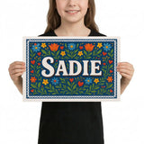 Sadie Name Art - Floral Farmhouse personalized wall print for kids