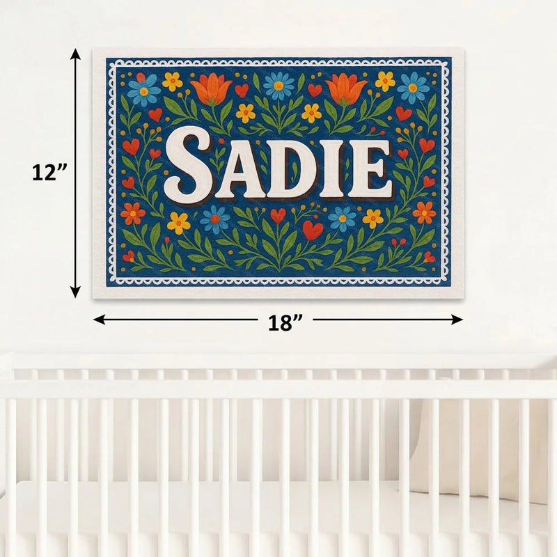 Sadie Name Art - Floral Farmhouse personalized wall print for kids