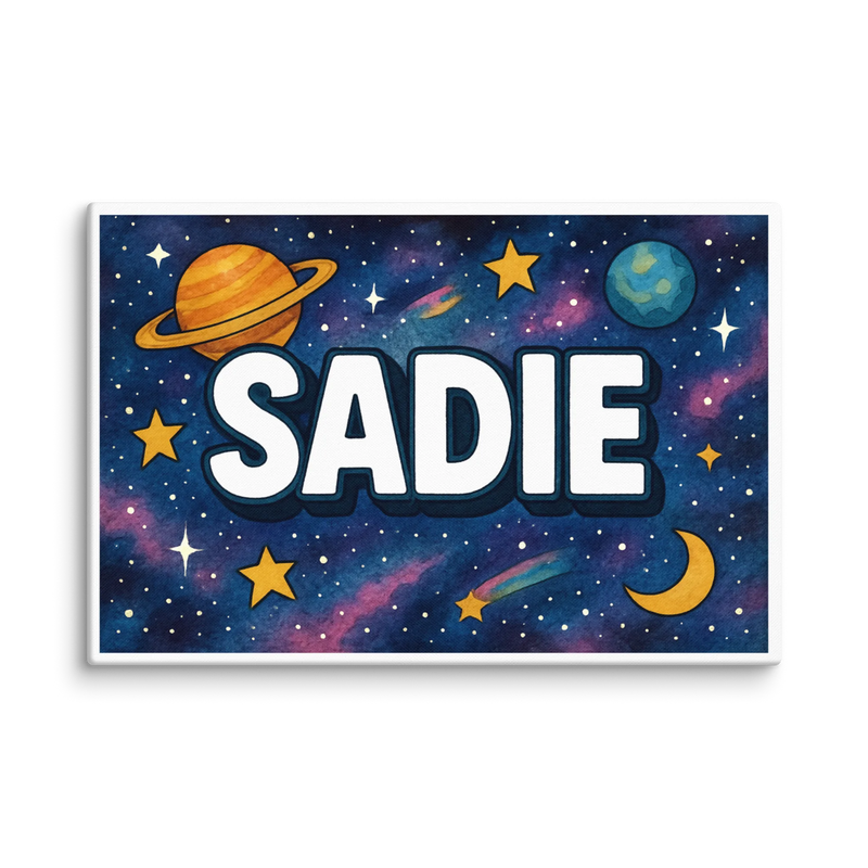 Sadie Name Art - Space Explorers personalized wall print for kids
