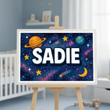 Sadie Name Art - Space Explorers personalized wall print for kids