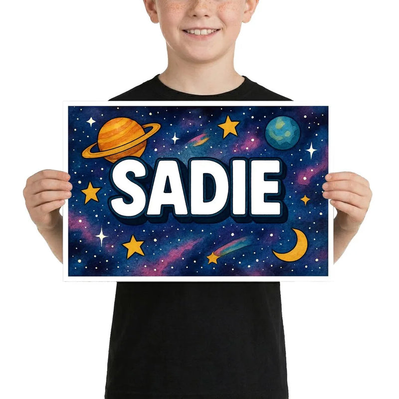 Sadie Name Art - Space Explorers personalized wall print for kids