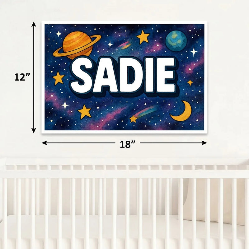 Sadie Name Art - Space Explorers personalized wall print for kids