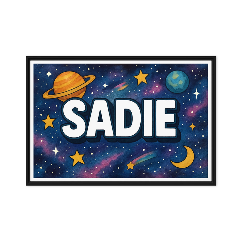 Sadie Name Art - Space Explorers personalized wall print for kids