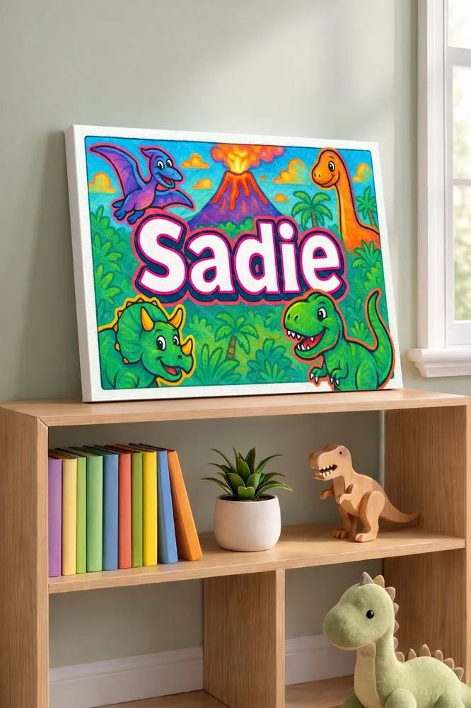 Sadie Name Art - Dinosaur Adventure personalized wall print for kids