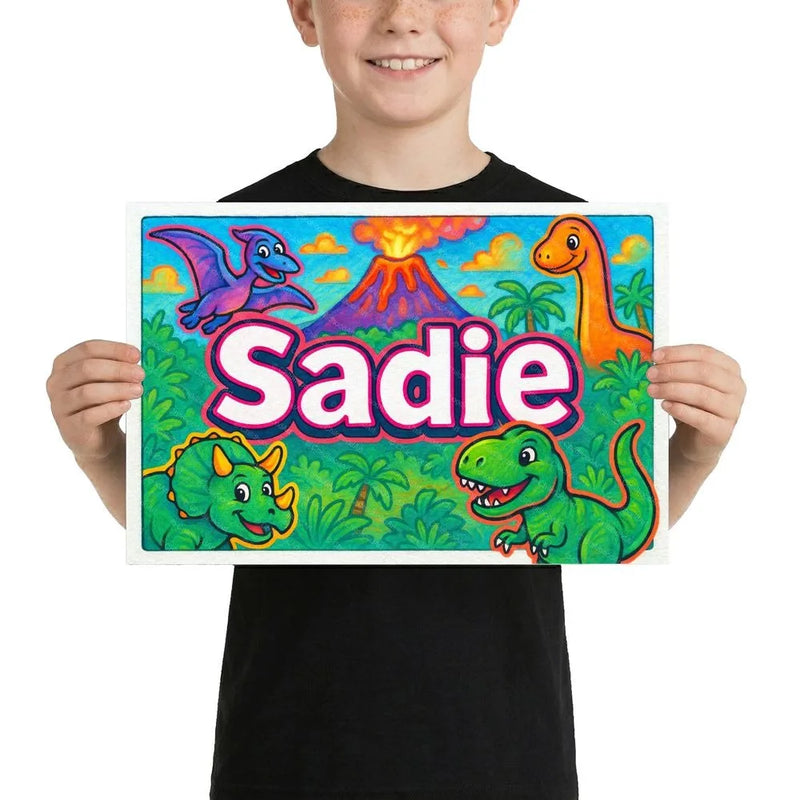 Sadie Name Art - Dinosaur Adventure personalized wall print for kids