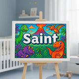 Saint Name Art - Dinosaur Adventure personalized wall print for kids