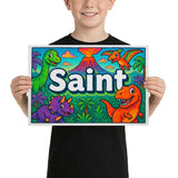 Saint Name Art - Dinosaur Adventure personalized wall print for kids