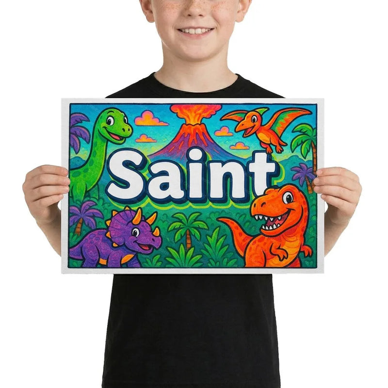 Saint Name Art - Dinosaur Adventure personalized wall print for kids