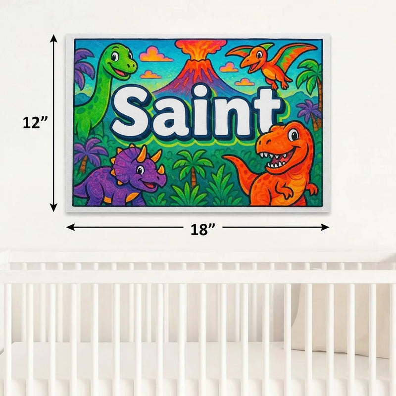 Saint Name Art - Dinosaur Adventure personalized wall print for kids