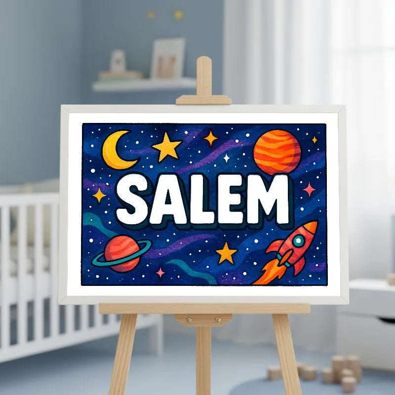 Salem Name Art - Space Explorers personalized wall print for kids