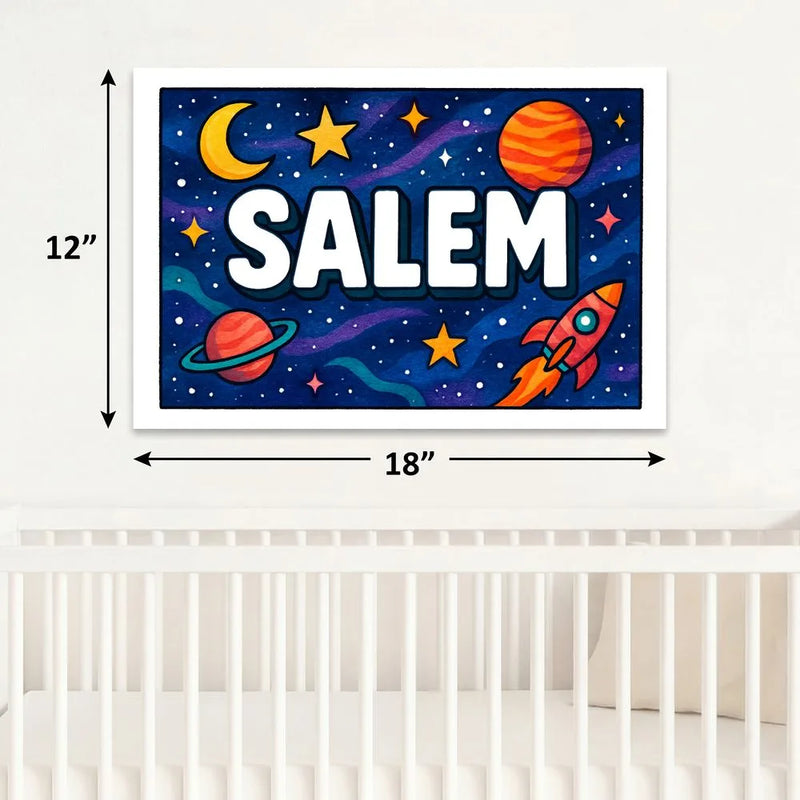 Salem Name Art - Space Explorers personalized wall print for kids