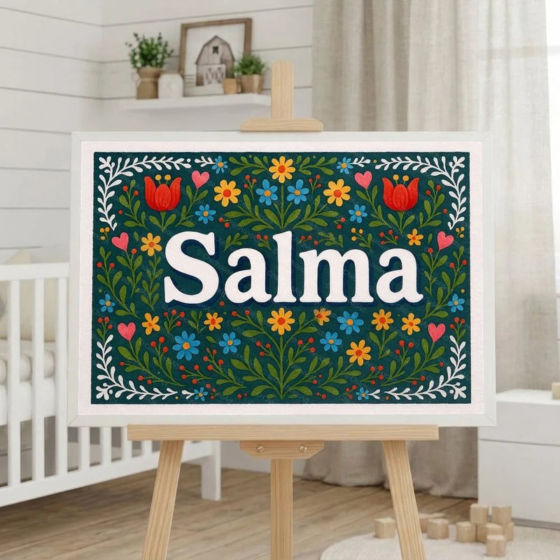 Salma Name Art - Floral Farmhouse personalized wall print for kids