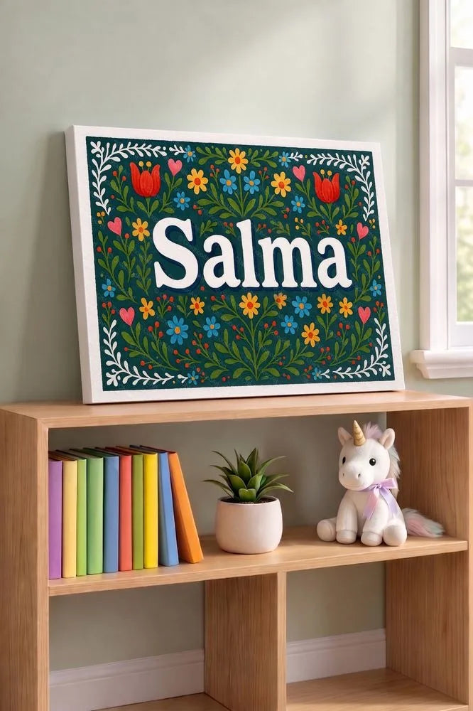 Salma Name Art - Floral Farmhouse personalized wall print for kids