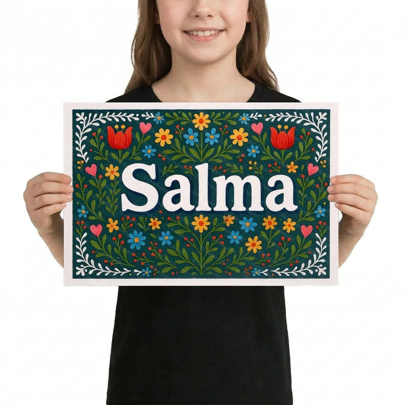 Salma Name Art - Floral Farmhouse personalized wall print for kids