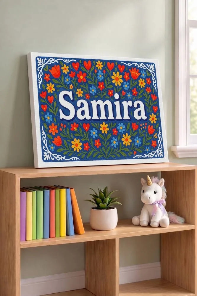 Samira Name Art - Floral Farmhouse personalized wall print for kids