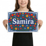 Samira Name Art - Floral Farmhouse personalized wall print for kids