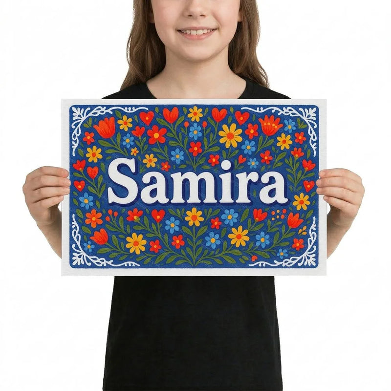 Samira Name Art - Floral Farmhouse personalized wall print for kids
