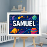 Samuel Name Art - Space Explorers personalized wall print for kids