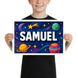 Samuel Name Art - Space Explorers personalized wall print for kids
