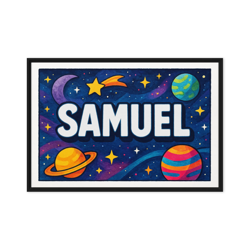 Samuel Name Art - Space Explorers personalized wall print for kids