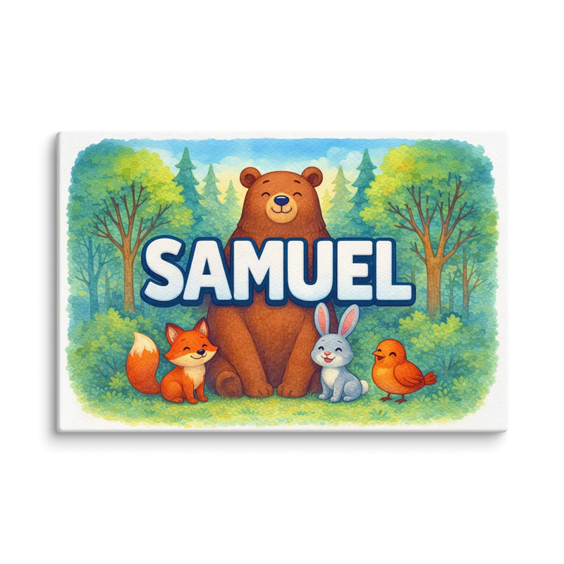 Samuel Name Art - Forest Friends personalized wall print for kids