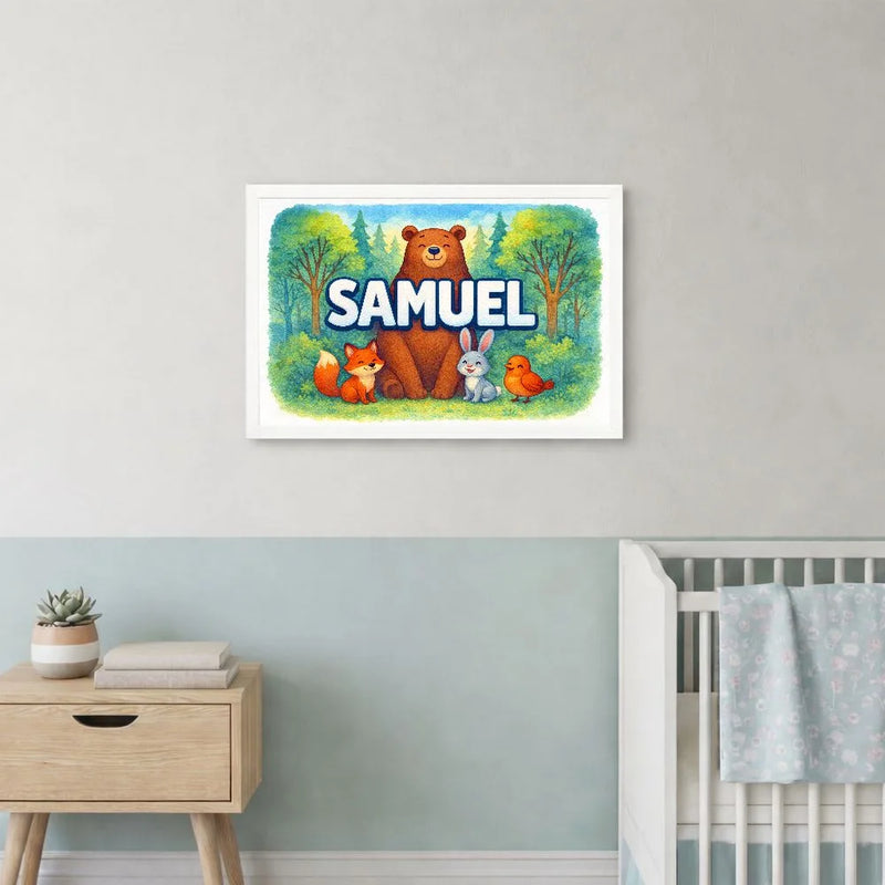 Samuel Name Art - Forest Friends personalized wall print for kids