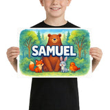 Samuel Name Art - Forest Friends personalized wall print for kids
