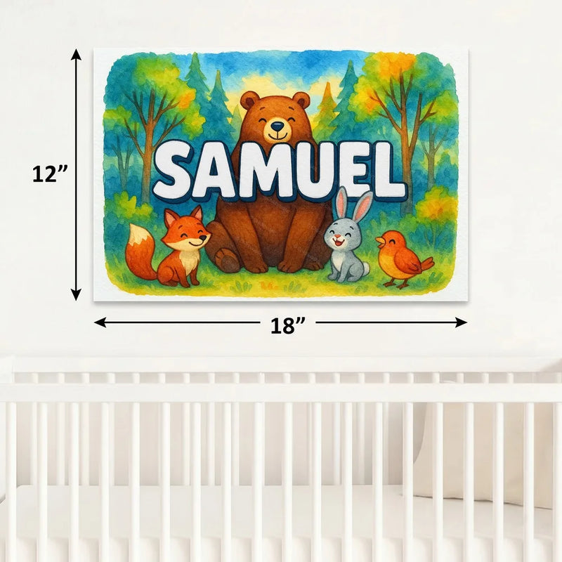 Samuel Name Art - Forest Friends personalized wall print for kids