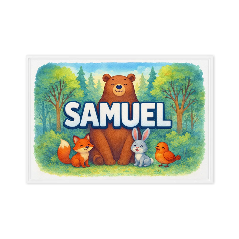 Samuel Name Art - Forest Friends personalized wall print for kids