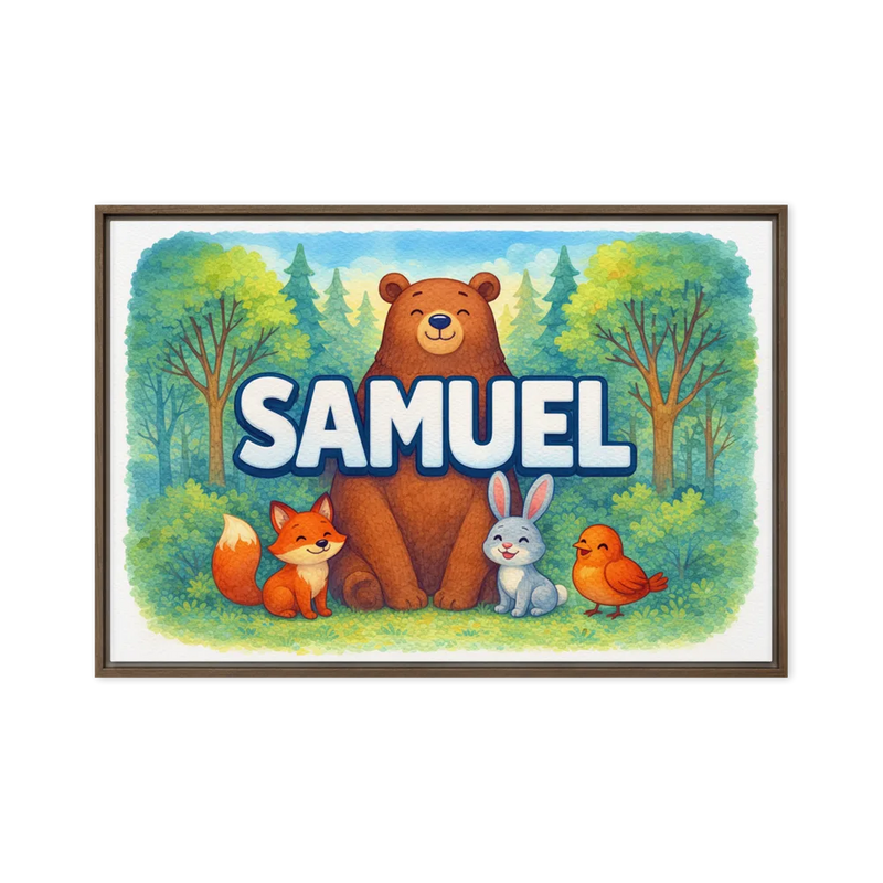 Samuel Name Art - Forest Friends personalized wall print for kids