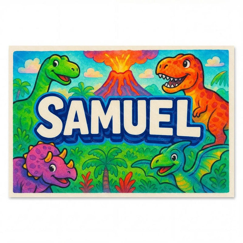 Samuel Name Art - Dinosaur Adventure personalized wall print for kids
