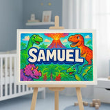 Samuel Name Art - Dinosaur Adventure personalized wall print for kids