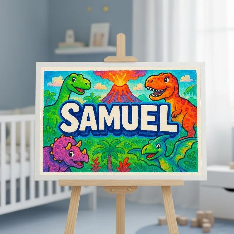 Samuel Name Art - Dinosaur Adventure personalized wall print for kids